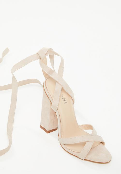 Public Desire - Vera lace up block heel - neutral 