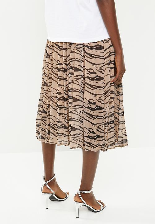 Superbalist - Printed pleated skirt -  black & beige 