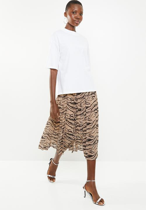 Superbalist - Printed pleated skirt -  black & beige 
