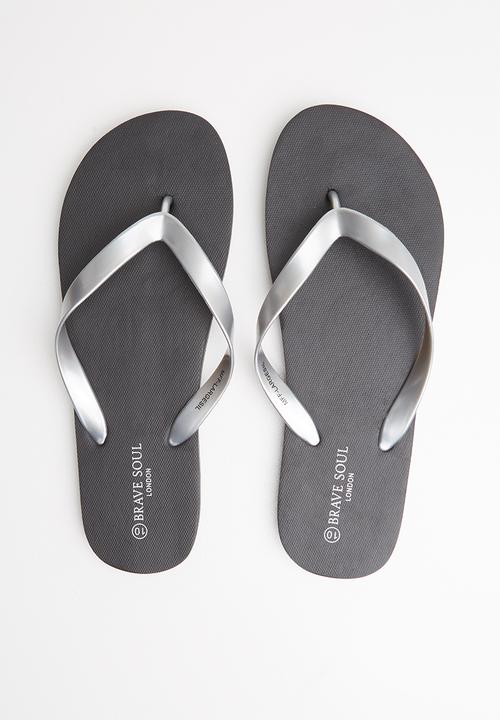 Brave Soul - Snake plain flip flops - black & grey