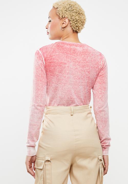 STYLE REPUBLIC - Vintage wash v-neck jersey - pink & white 