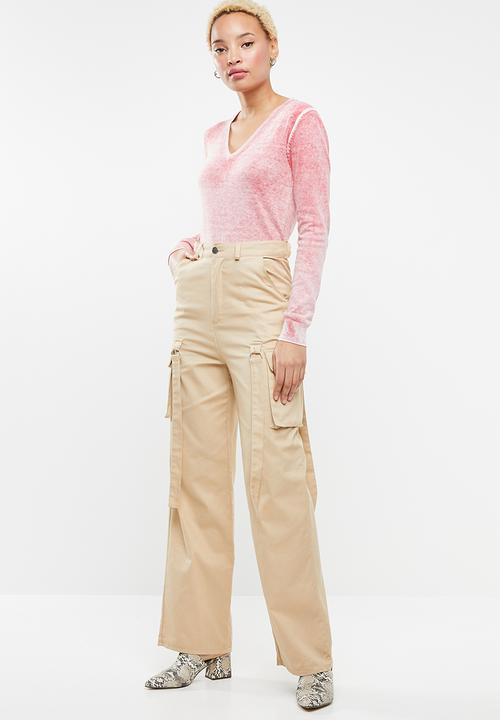 STYLE REPUBLIC - Vintage wash v-neck jersey - pink & white 