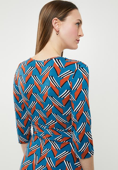edit - 3/4 sleeve fit and flare dress - multi