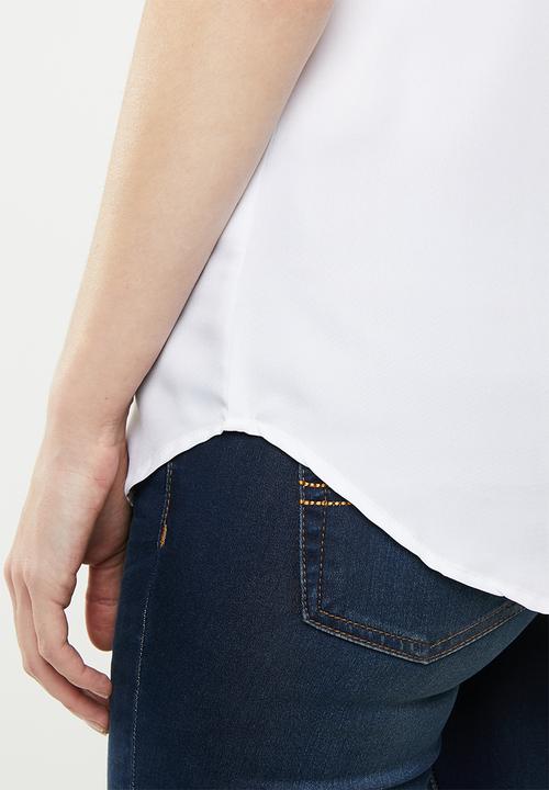 edit - Printed short sleeve blouse - navy & white