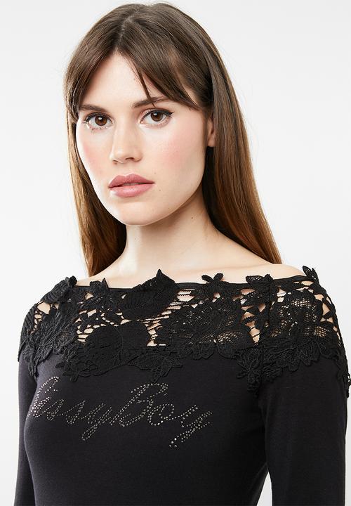 SISSY BOY - Crochet bardot top - black