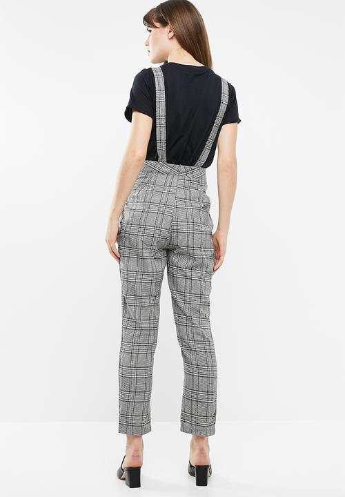 Missguided - Check dungarees - black & white