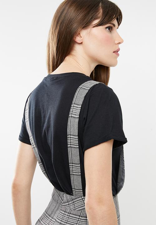 Missguided - Check dungarees - black & white