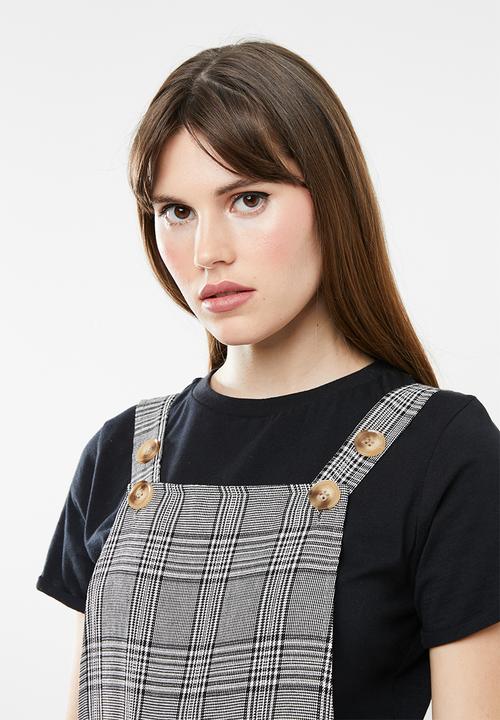 Missguided - Check dungarees - black & white