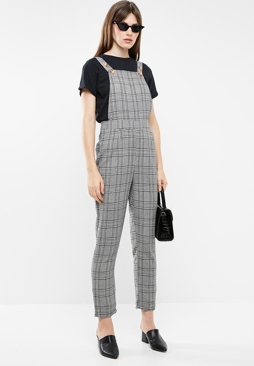 Missguided - Check dungarees - black & white
