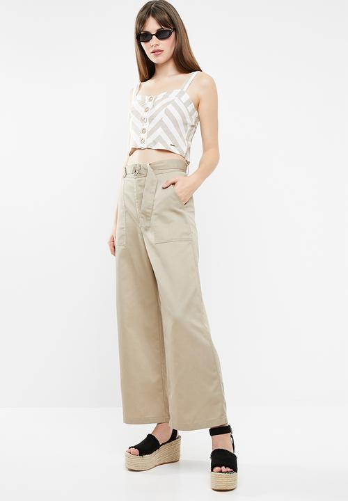 SISSY BOY - Mixed bustier crop top - white & beige 