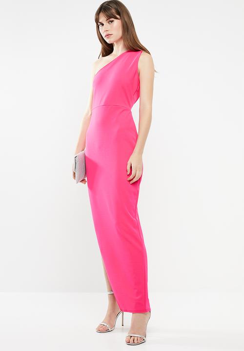 Missguided - One shoulder wrap midi bodycon dress - pink