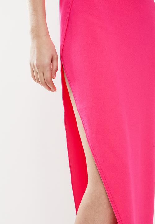Missguided - One shoulder wrap midi bodycon dress - pink