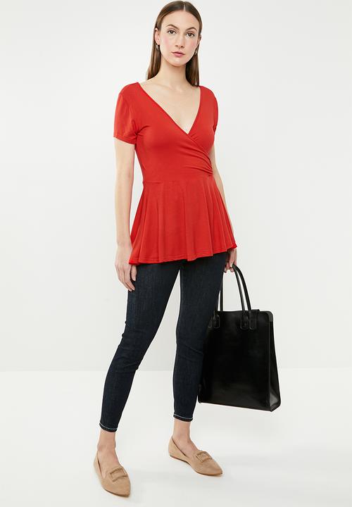 edit - Peplum short sleeve top - red