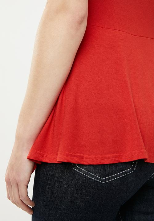 edit - Peplum short sleeve top - red