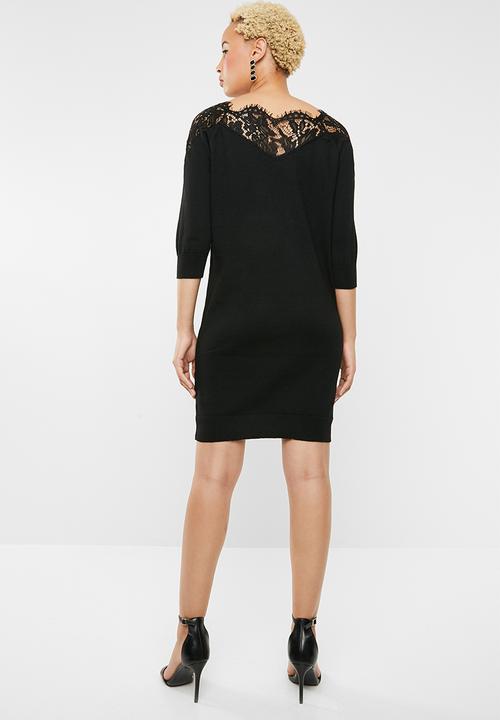 ONLY - Ally 3/4 sleeve lace insert dress - black