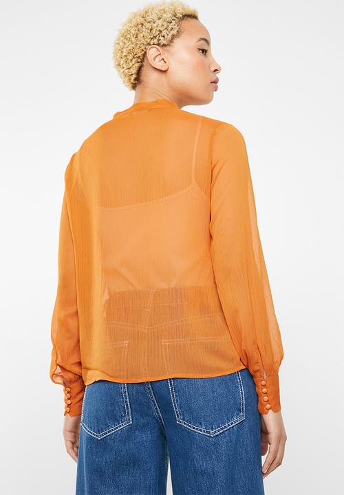ONLY - Rachel long sleeve bow top - orange
