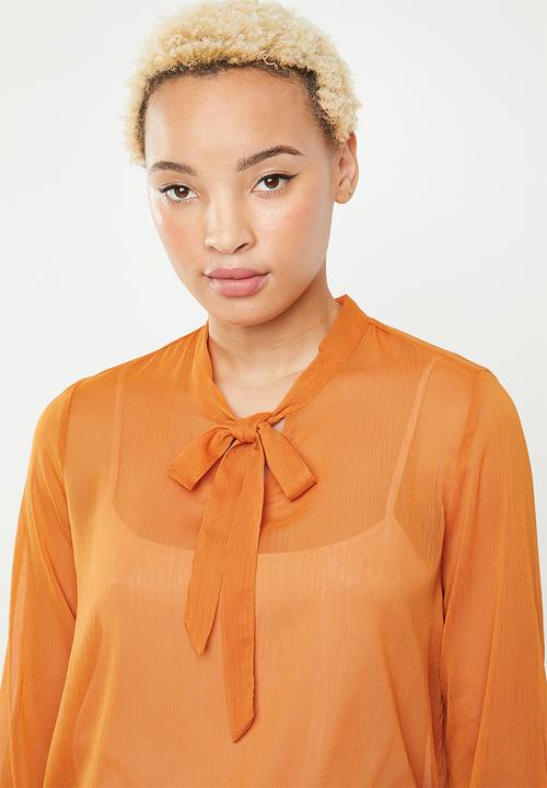 ONLY - Rachel long sleeve bow top - orange