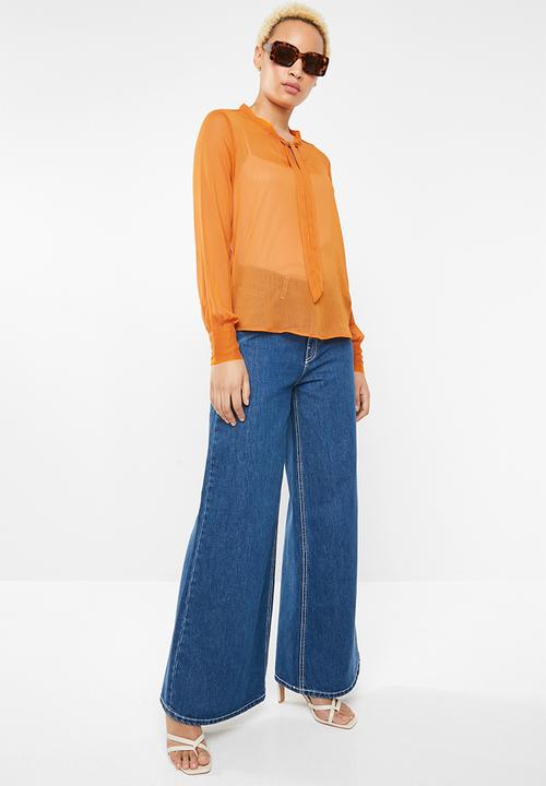 ONLY - Rachel long sleeve bow top - orange