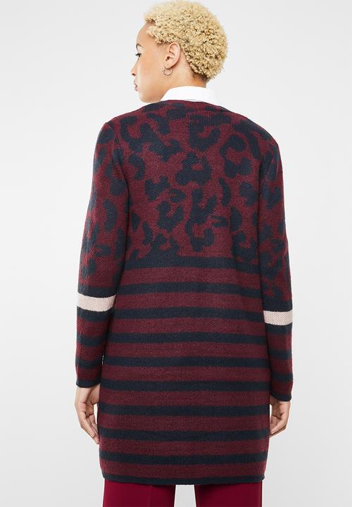 ONLY - New odine longsleeve open cardigan knit  - burgundy & navy