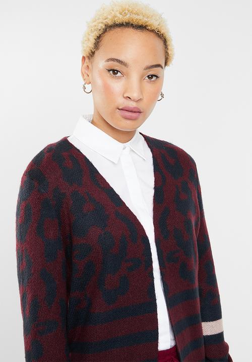 ONLY - New odine longsleeve open cardigan knit  - burgundy & navy
