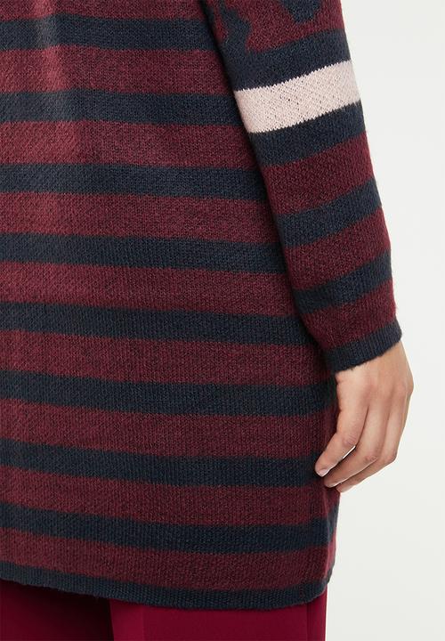 ONLY - New odine longsleeve open cardigan knit  - burgundy & navy