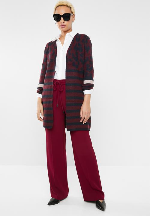 ONLY - New odine longsleeve open cardigan knit  - burgundy & navy