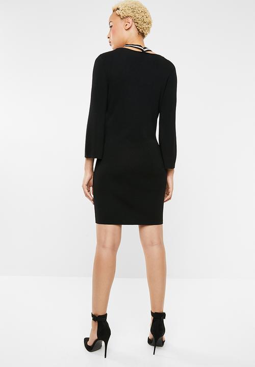 ONLY - Noora 3/4 sleeve neck bow dress - black