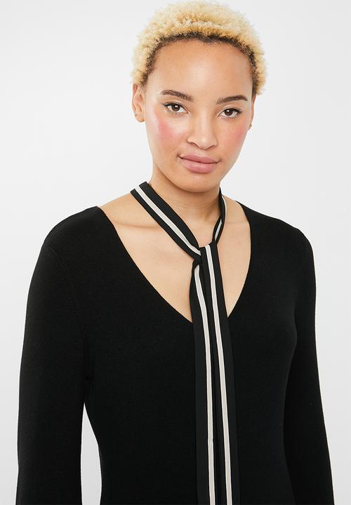 ONLY - Noora 3/4 sleeve neck bow dress - black
