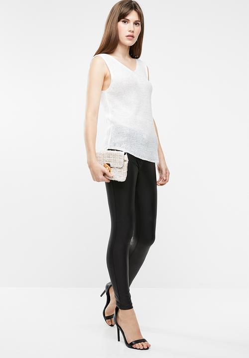 SISSY BOY - Lurex sequin knit top with lace up - white