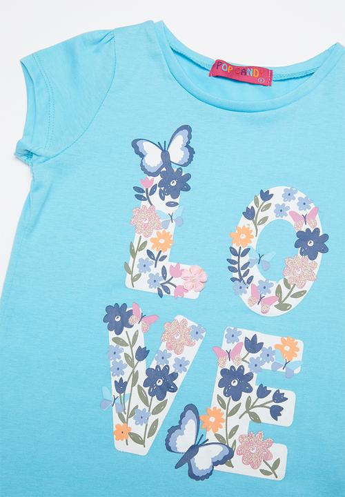 Pop Candy - Girls love butterfly and flower tee - blue