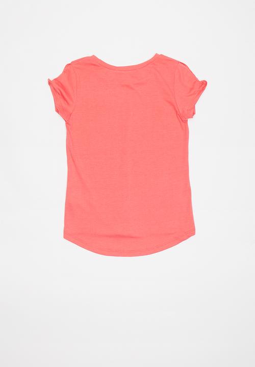 Pop Candy - Girls flower printed love tee - coral