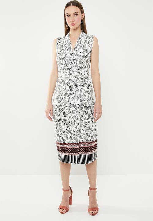edit - Sleeveless wrap-over dress - white & black 