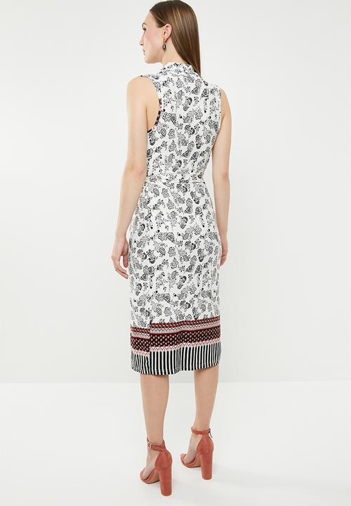 edit - Sleeveless wrap-over dress - white & black 