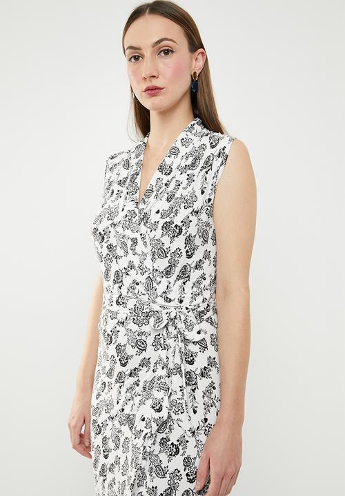 edit - Sleeveless wrap-over dress - white & black 