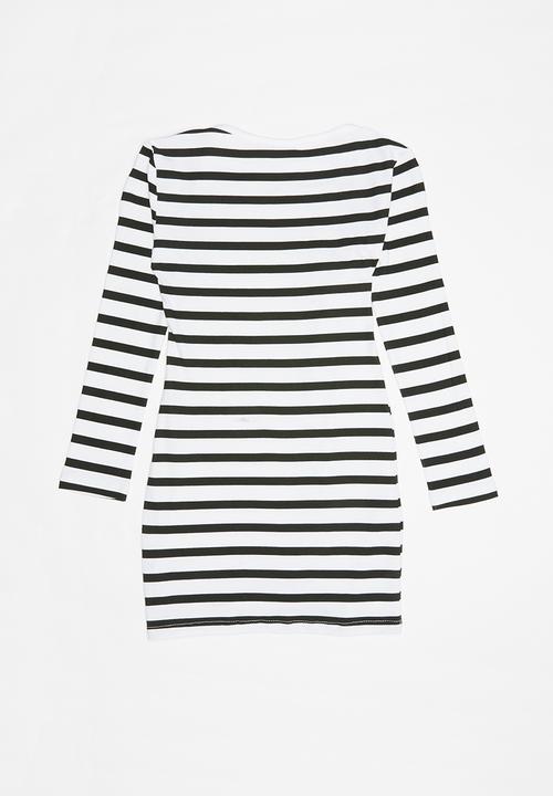 Rebel Republic - Fitted long sleeve bodycon dress - white & black