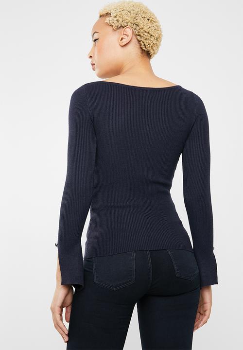 SISSY BOY - Logo knitwear with diamante buttons - navy