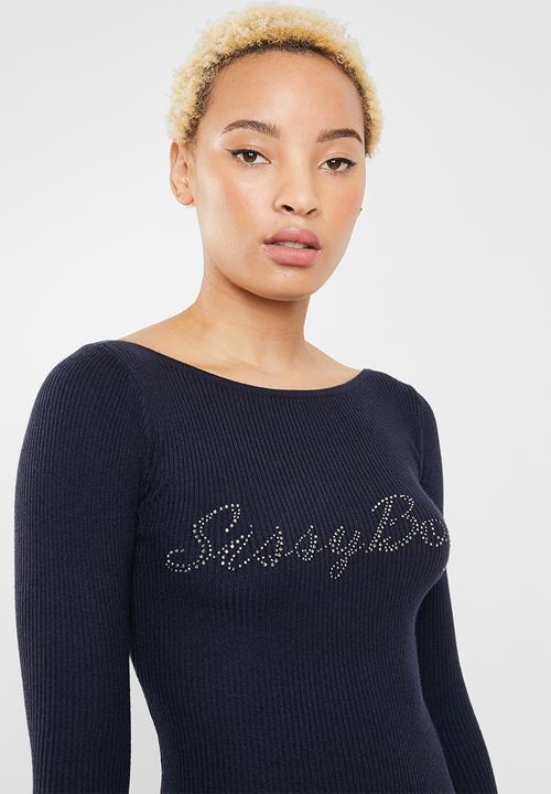 SISSY BOY - Logo knitwear with diamante buttons - navy