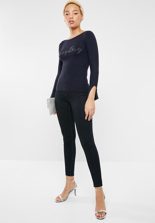 SISSY BOY - Logo knitwear with diamante buttons - navy