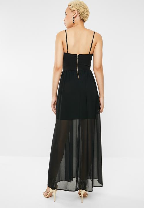 SISSY BOY - Crochet and chiffon maxi - black