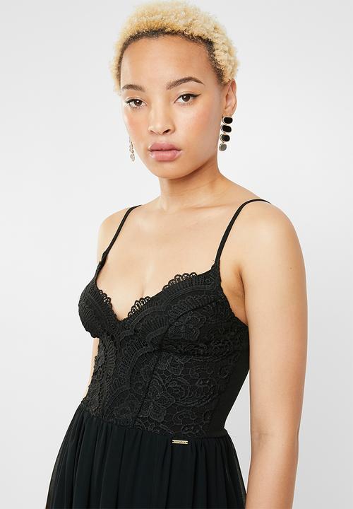 SISSY BOY - Crochet and chiffon maxi - black