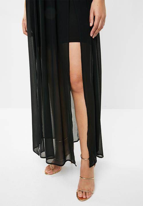 SISSY BOY - Crochet and chiffon maxi - black