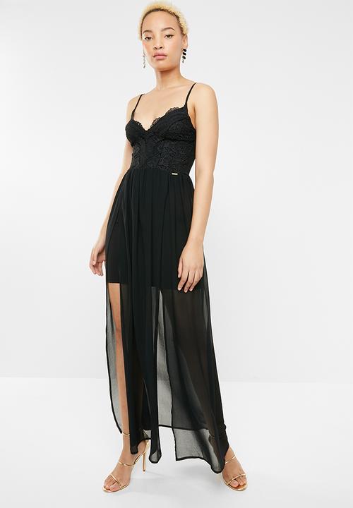SISSY BOY - Crochet and chiffon maxi - black