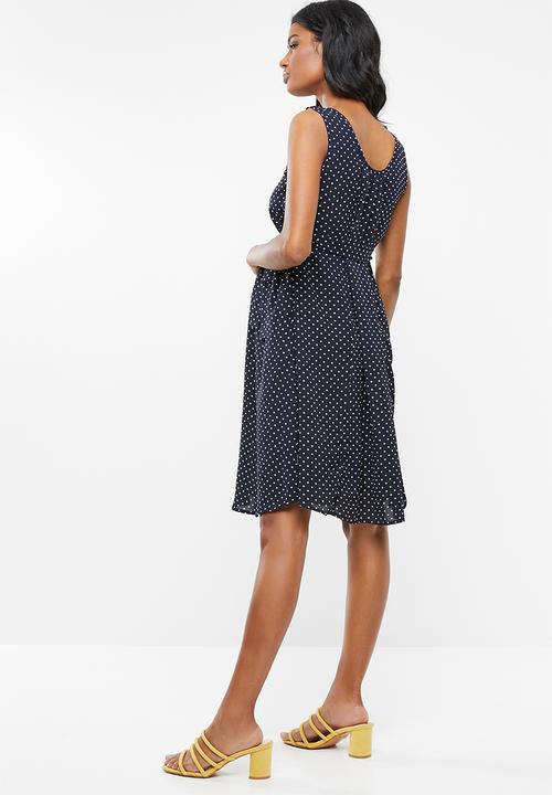 Cherry Melon - Belted tunis dress - navy & white 