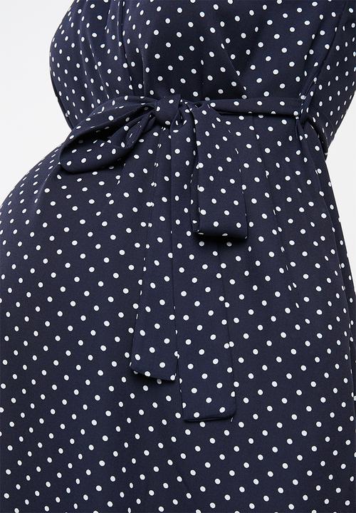 Cherry Melon - Belted tunis dress - navy & white 