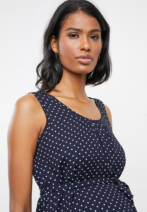 Cherry Melon - Belted tunis dress - navy & white 