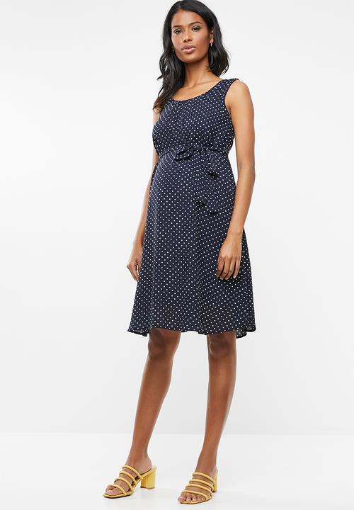 Cherry Melon - Belted tunis dress - navy & white 