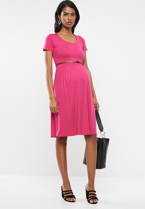 Cherry Melon - Maternity Scoop neck cap sleeve dress - pink