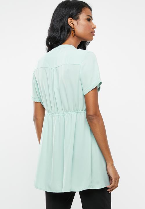 Cherry Melon - Maternity Woven mandarin shirt with short sleeve - blue