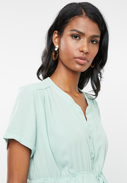 Cherry Melon - Maternity Woven mandarin shirt with short sleeve - blue