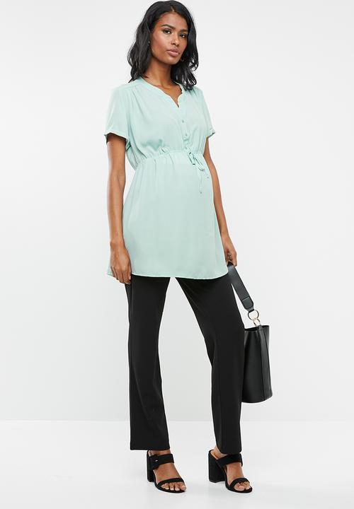 Cherry Melon - Maternity Woven mandarin shirt with short sleeve - blue
